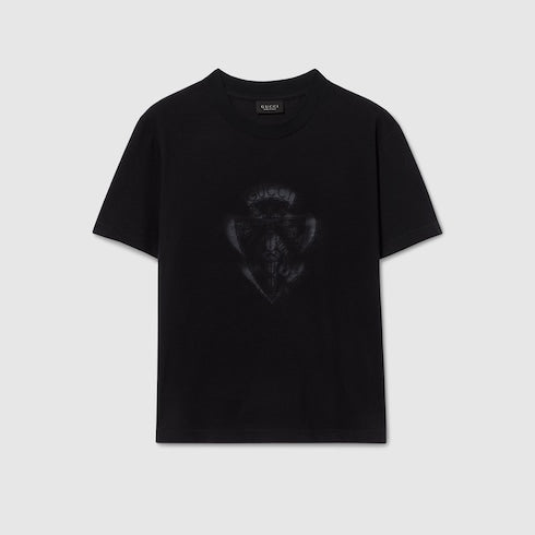 Cotton jersey T-shirt with Gucci crest - black