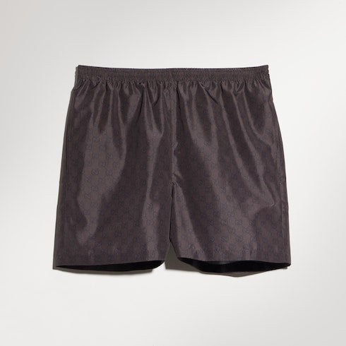 Printed polyester poplin swim shorts - dark brown