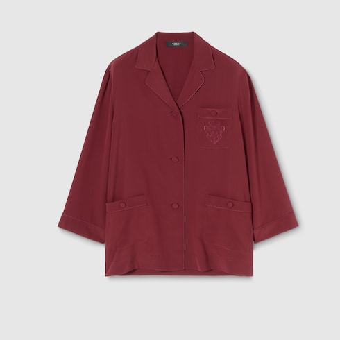 Silk crêpe de chine shirt with embroidery - bordeaux