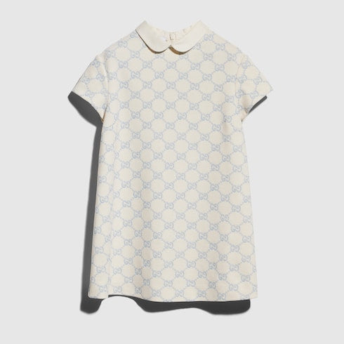 Children's embroidered jersey dress - ivory and light blue