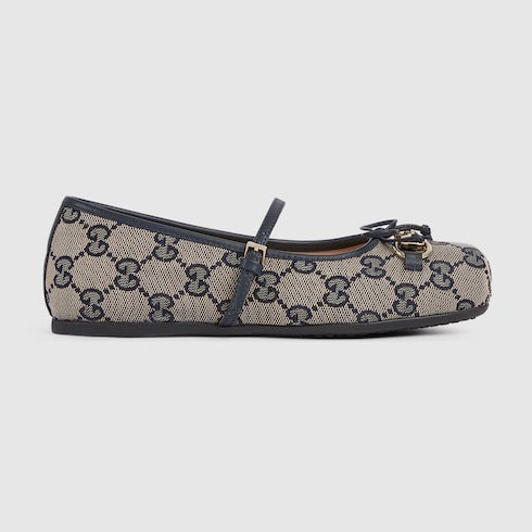 Children's ballet flat with Horsebit - beige and blue GG canvas