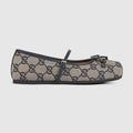 Children's ballet flat with Horsebit - beige and blue GG canvas