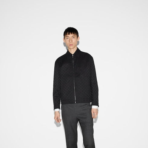 Reversible nylon and GG canvas jacket - black, beige and ebony