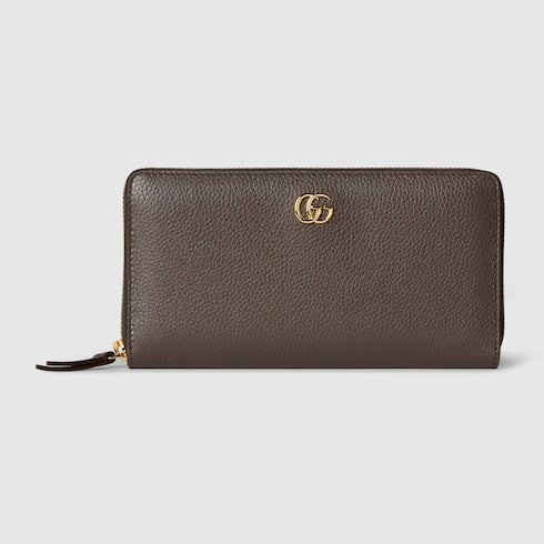 Bi-color GG Marmont zip around wallet - dark taupe and pink leather