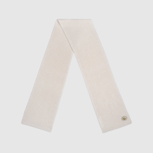 Wool cashmere scarf with Double G - ivory