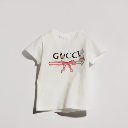 Baby cotton T-shirt with print - white