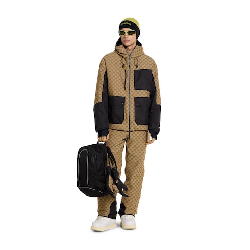GG technical fabric jacquard jacket - beige and dark brown
