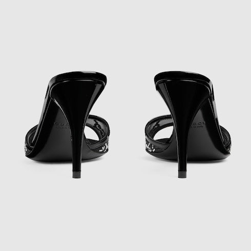 Women's crystal slide sandal - black GG crystal mesh