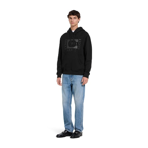 Cotton jersey sweatshirt with print - black