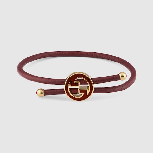 Bracelet with enamel Round Interlocking G - Rosso Ancora red leather