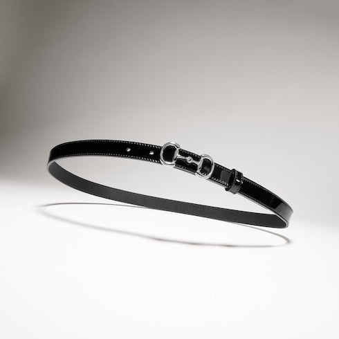 Thin belt with Horsebit buckle - black patent leather