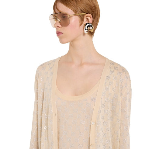 Fine silk cardigan with GG crystals - light pink