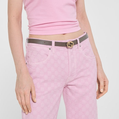 Reversible thin belt - pink and taupe leather