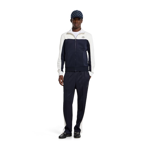 Technical jersey zip jacket - blue and white