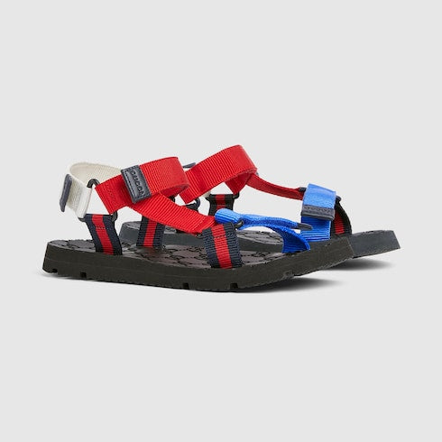 Children's sandals with Web - blue and red gros-grain