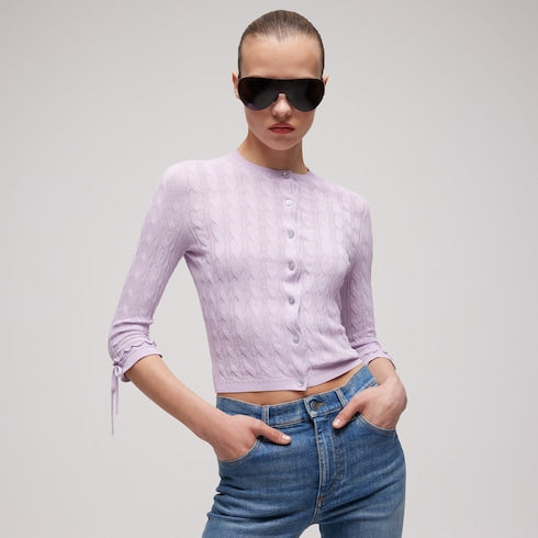 Braided cotton blend cardigan - lilac