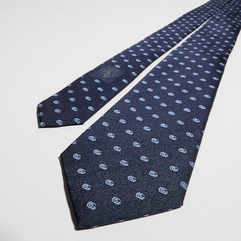 Double G silk jacquard tie - blue