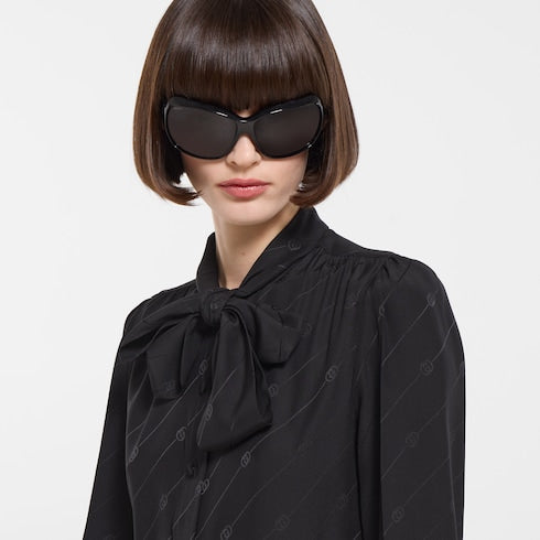 Silk crêpe satin Interlocking G shirt - black