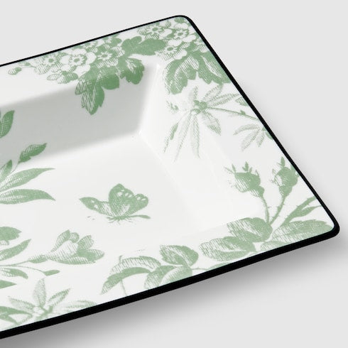 Herbarium print small trinket tray - white and green porcelain