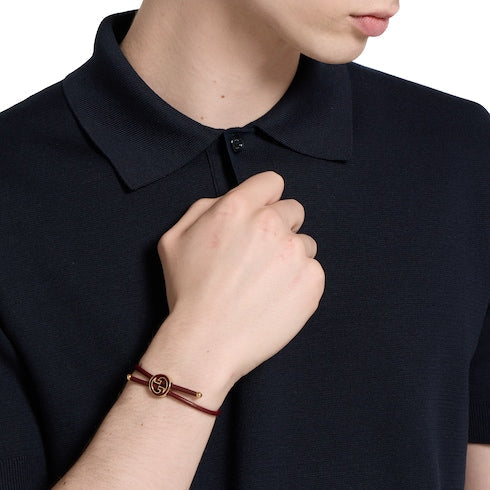 Bracelet with enamel Round Interlocking G - Rosso Ancora red leather