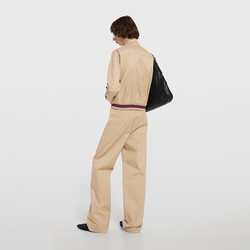 Cotton twill pants with embroidery - sand