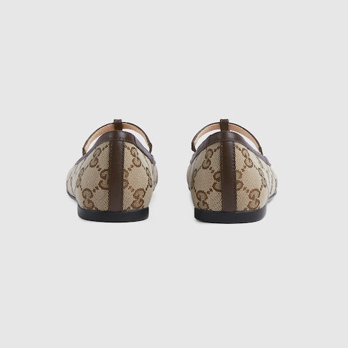 Children's Double G ballet flat - beige and ebony GG canvas
