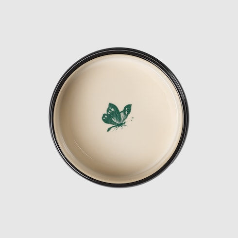 Small Herbarium print pet bowl - green and ivory porcelain