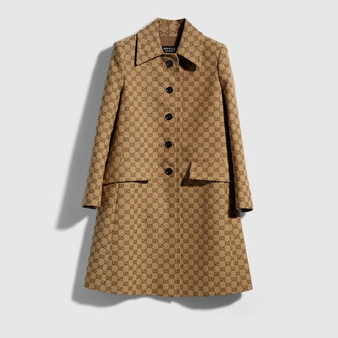 GG cotton canvas coat - camel and dark brown