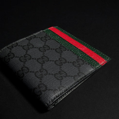 Bi-fold wallet with Web card slots - black GG canvas