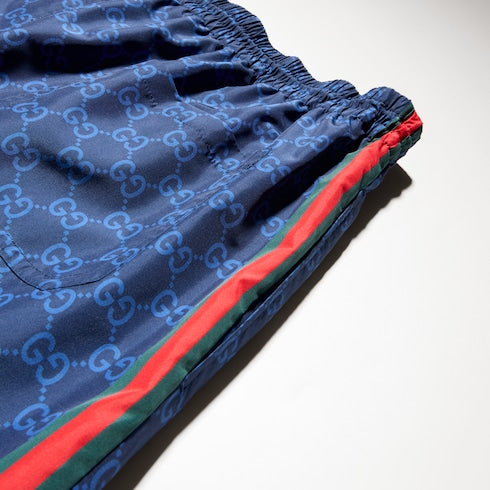 Printed poplin tech swim shorts - navy