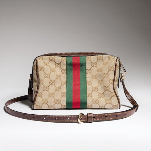 Gucci Horsebit Web small camera bag - sand and brown GG canvas