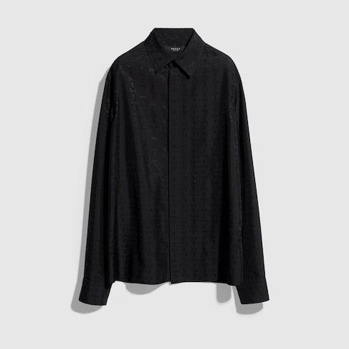 Silk habotai shirt with jacquard detail - black