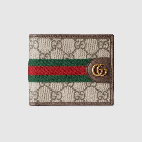 Ophidia bi-fold wallet - beige and dark brown fabric