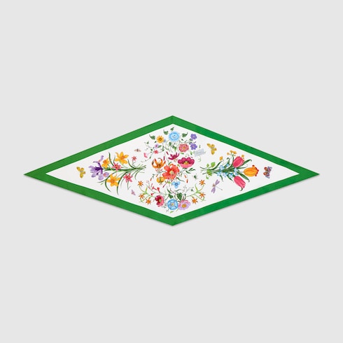 Printed silk twill diamond scarf - multicolor