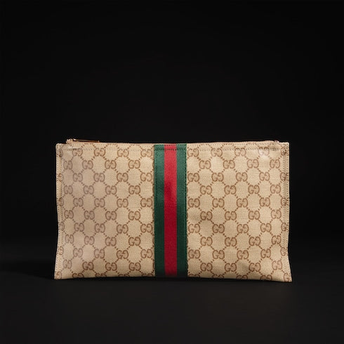 Large pouch with Web - sand and brown GG canvas
