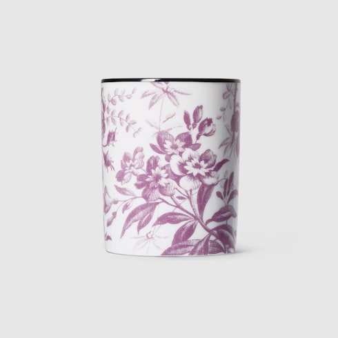 Herbarium print candle, Fig scent - white and purple porcelain