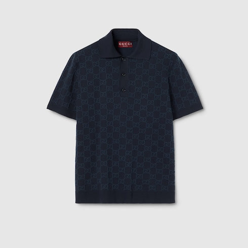 GG cotton silk jacquard polo shirt - dark blue