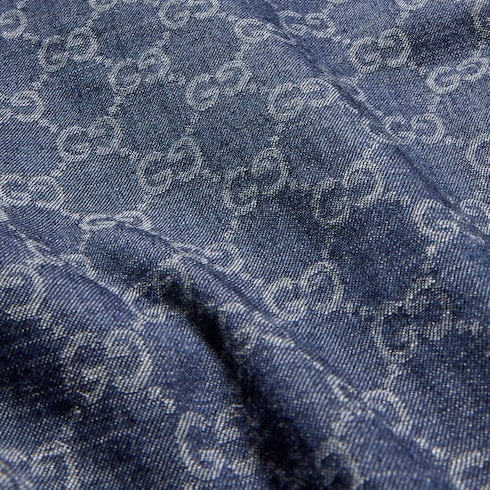 GG cotton denim jacquard pants - blue