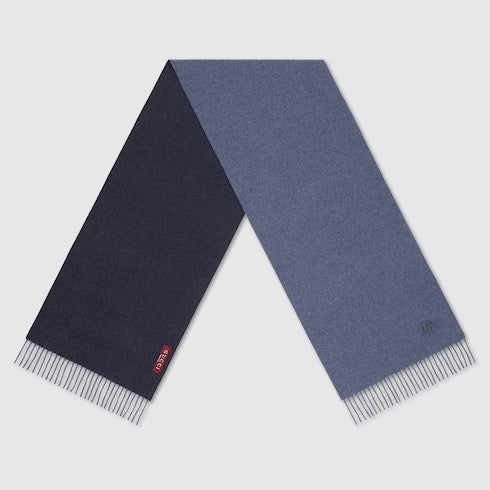 Cashmere scarf with patch - dark blue and blue