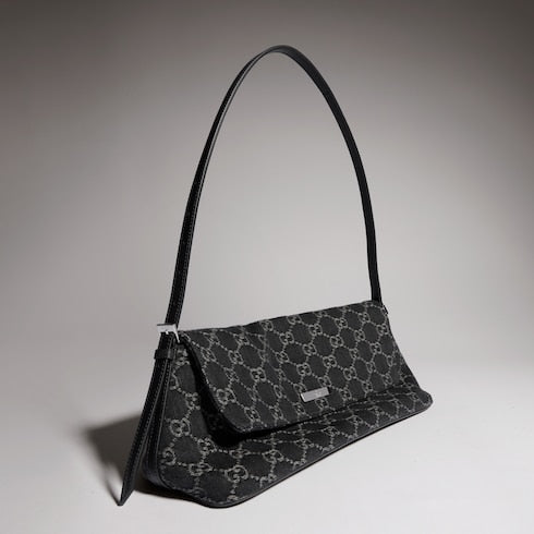 Madison medium shoulder bag - black GG denim
