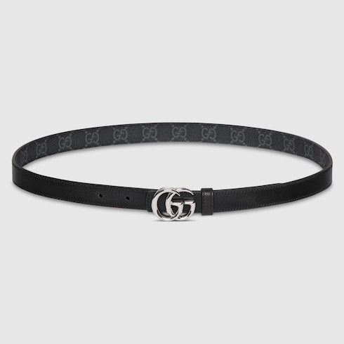 Reversible GG Marmont thin belt - black GG Supreme and black leather