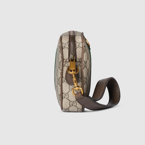 Ophidia small crossbody bag - beige and dark brown fabric