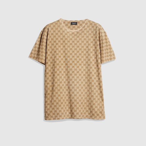 Printed cotton T-shirt - sand and brown