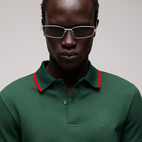 Cotton piquet polo shirt with embroidery - dark green