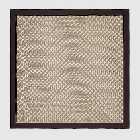 Laminated printed silk twill carré - brown
