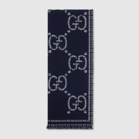 Check GG wool scarf - grey and blue