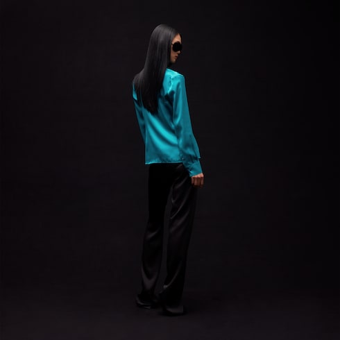 Silk satin shirt - turquoise