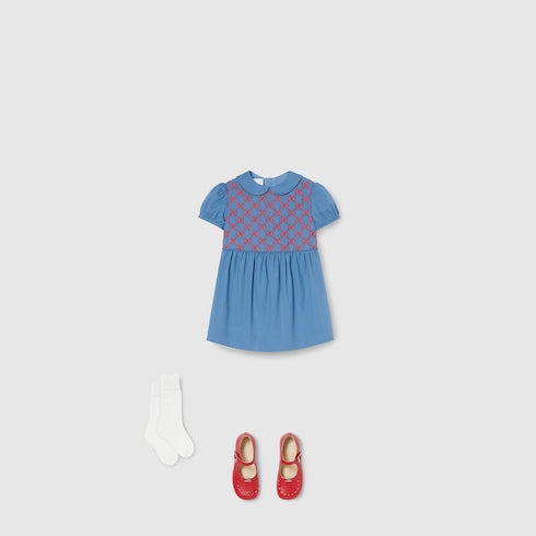 Baby cotton dress with embroidery - blue