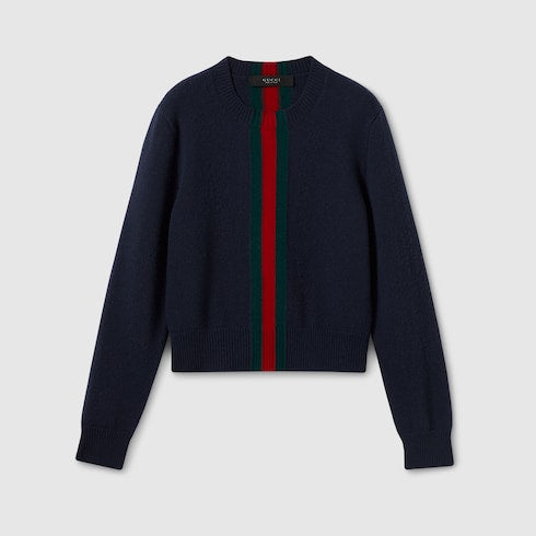Fine knit wool sweater with Web - blue