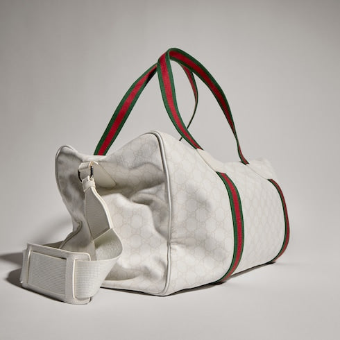 Medium duffle bag with Web - white GG Supreme